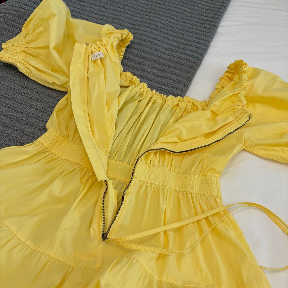 Ulla Johnson Colette Yellow Poplin  Cotton Puff Sleeve Tiered Midi Dress Sz 4 - Picture 11 of 12
